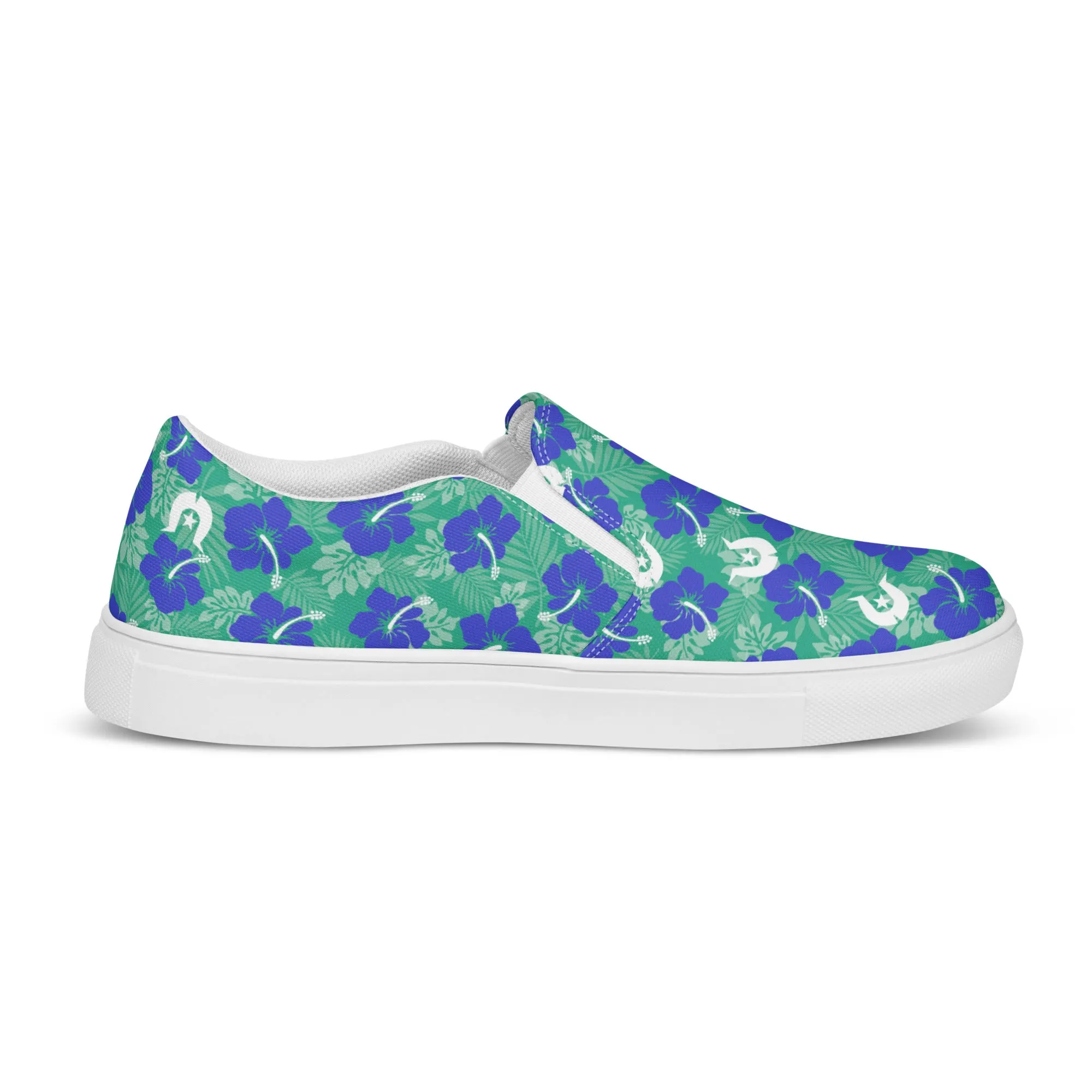 Royal Blue Hibiscus flowers with Dhari on Women’s slip-on canvas shoes
