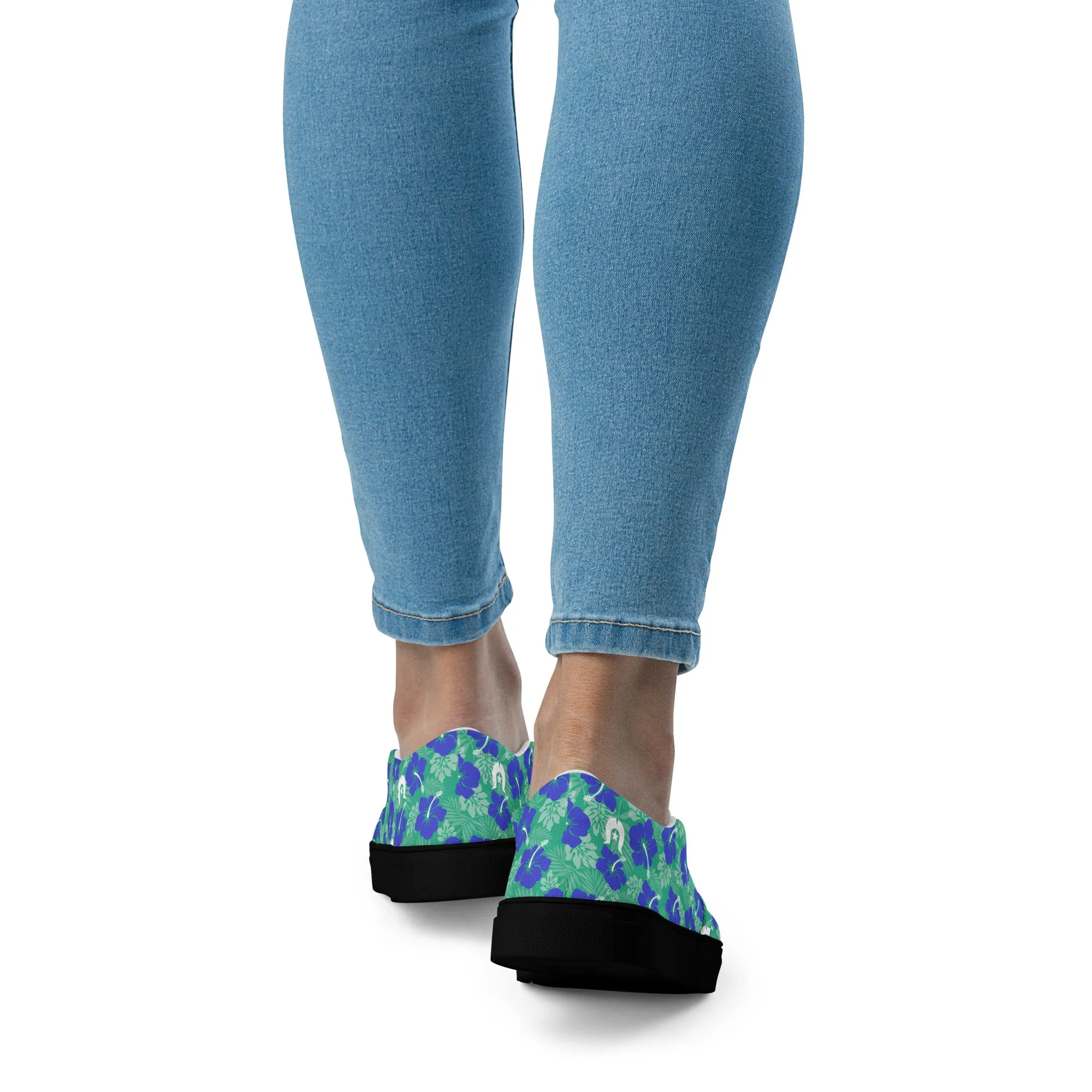 Royal Blue Hibiscus flowers with Dhari on Women’s slip-on canvas shoes