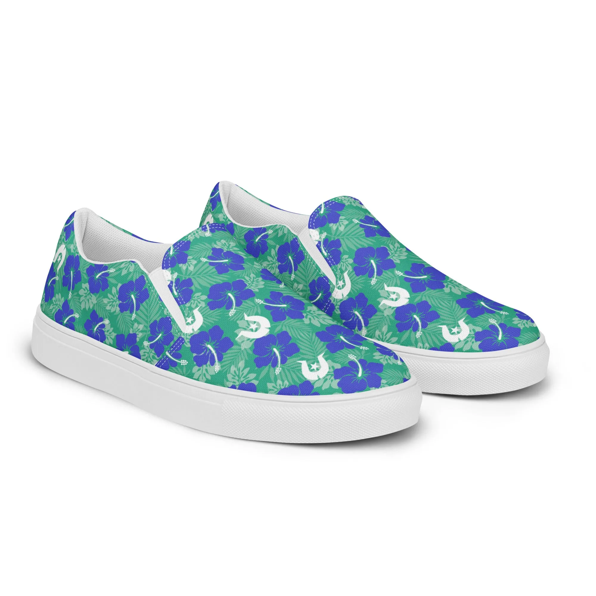 Royal Blue Hibiscus flowers with Dhari on Women’s slip-on canvas shoes