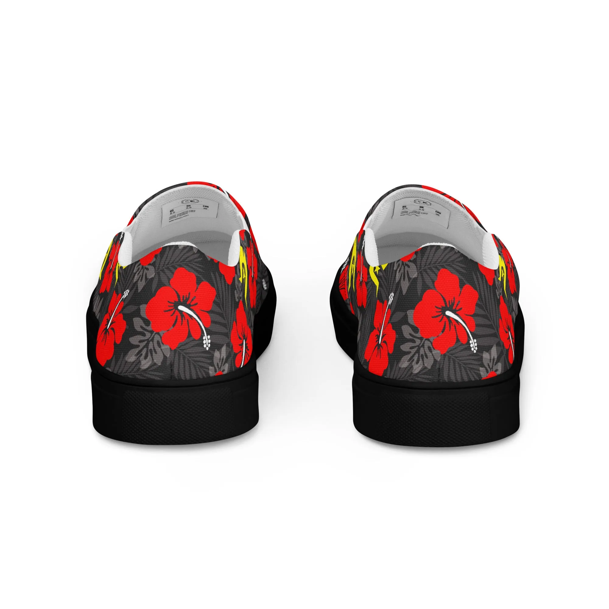 Royal Red Hibiscus with Yellow Dhari on Men’s slip-on canvas shoes