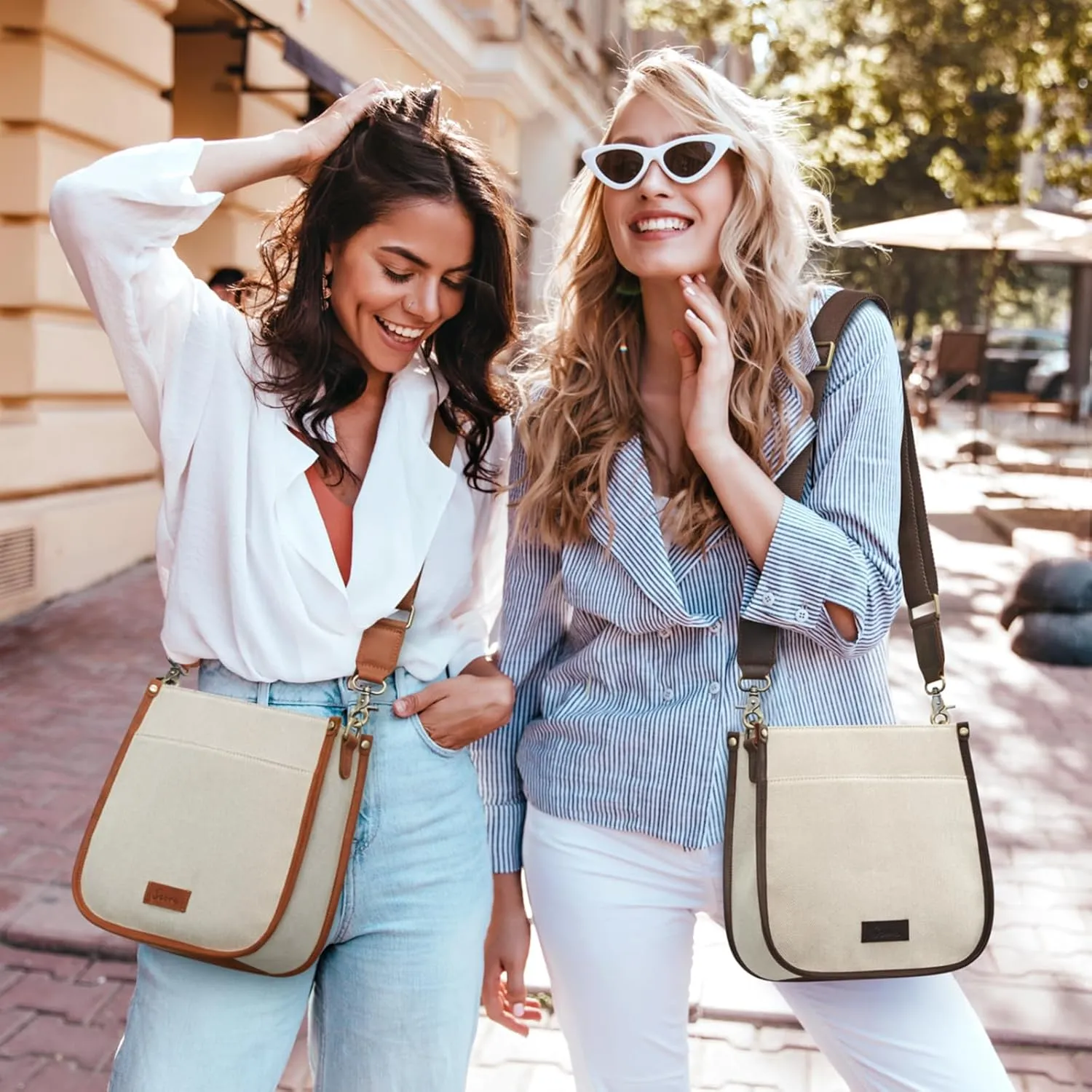 S-ZONE Crossbody Bags for Women Canvas Leather Shoulder Bag Trendy Purses with Wide Strap