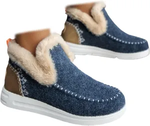 SACFOF Womens Winter Flat Fluffy Snow Boots,Warm Faux Fur Lining Anti-Slip Slip on Loafer Casual Outdoor Plush Short Booties