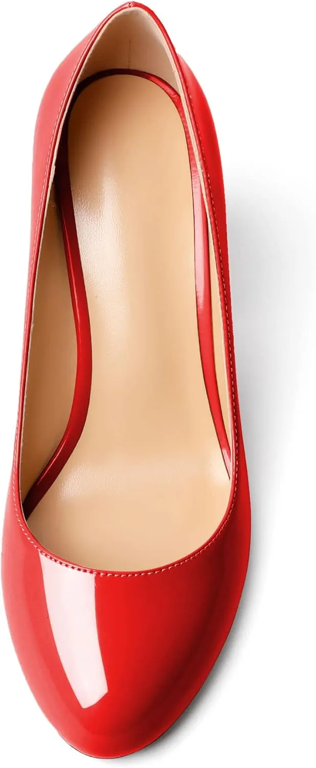 SAMMITOP Women's Chunky Block High Heeled Round Closed Toe Pumps Slip on Heels Comfortable Casual Wedding Dress Shoes