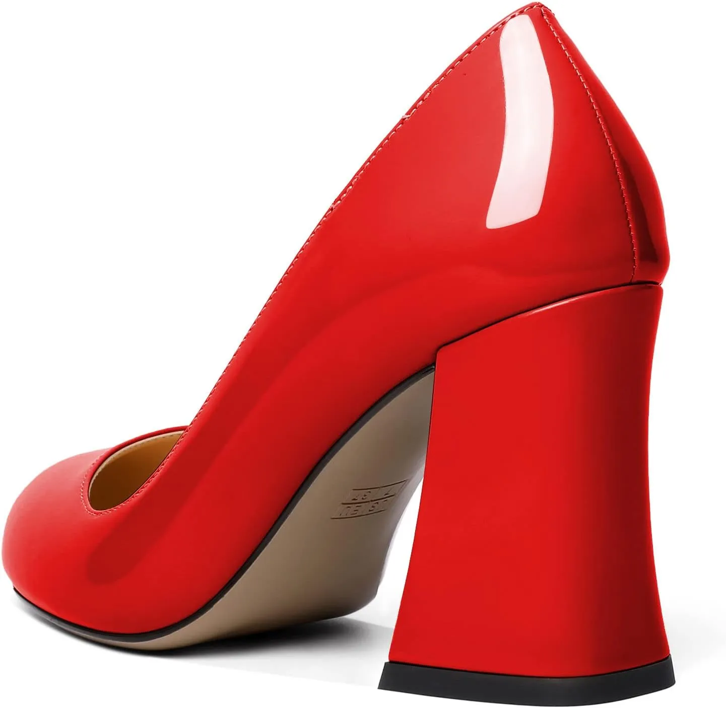 SAMMITOP Women's Chunky Block High Heeled Round Closed Toe Pumps Slip on Heels Comfortable Casual Wedding Dress Shoes