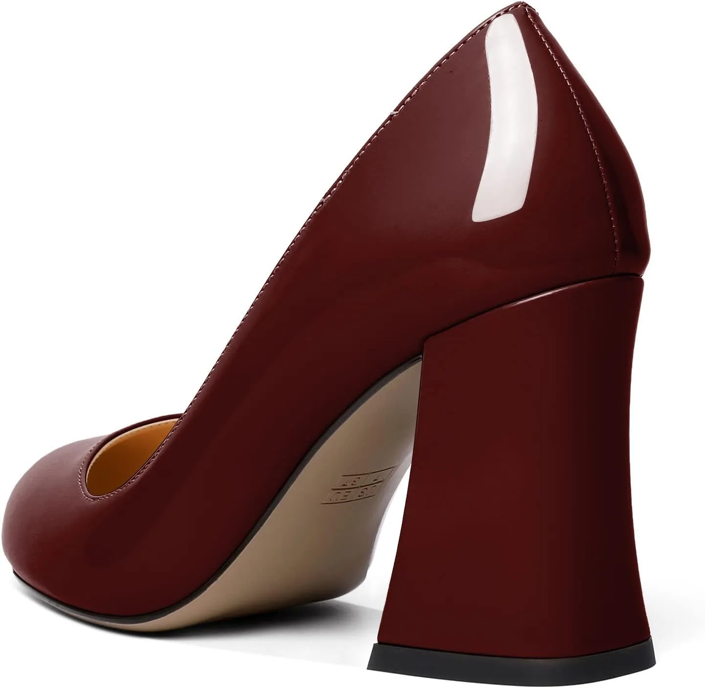 SAMMITOP Women's Chunky Block High Heeled Round Closed Toe Pumps Slip on Heels Comfortable Casual Wedding Dress Shoes