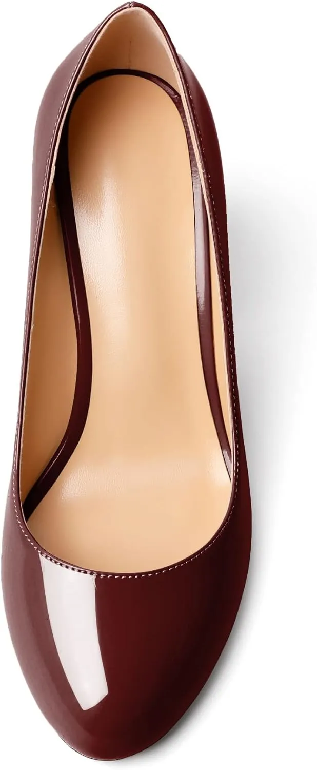 SAMMITOP Women's Chunky Block High Heeled Round Closed Toe Pumps Slip on Heels Comfortable Casual Wedding Dress Shoes