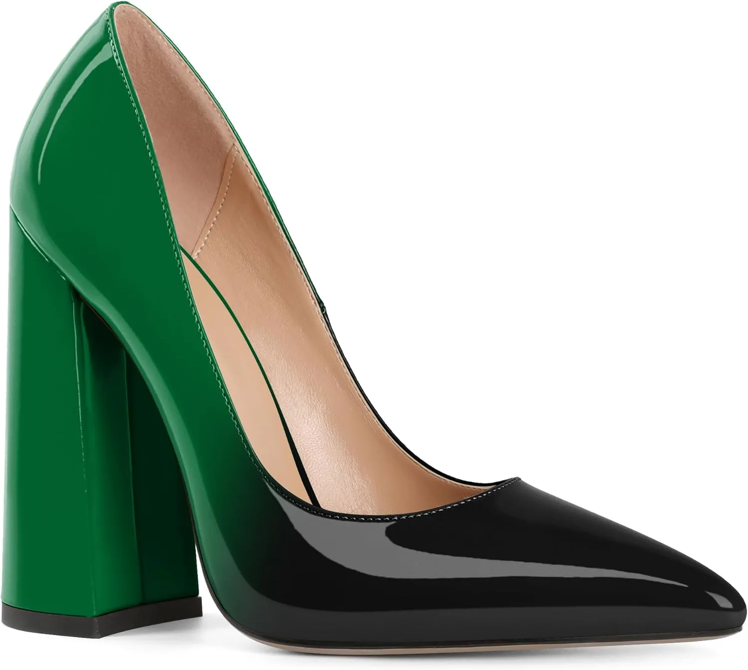 SAMMITOP Women's Chunky High Heel Pumps Pointed Toe Slip On Party Dress Shoes