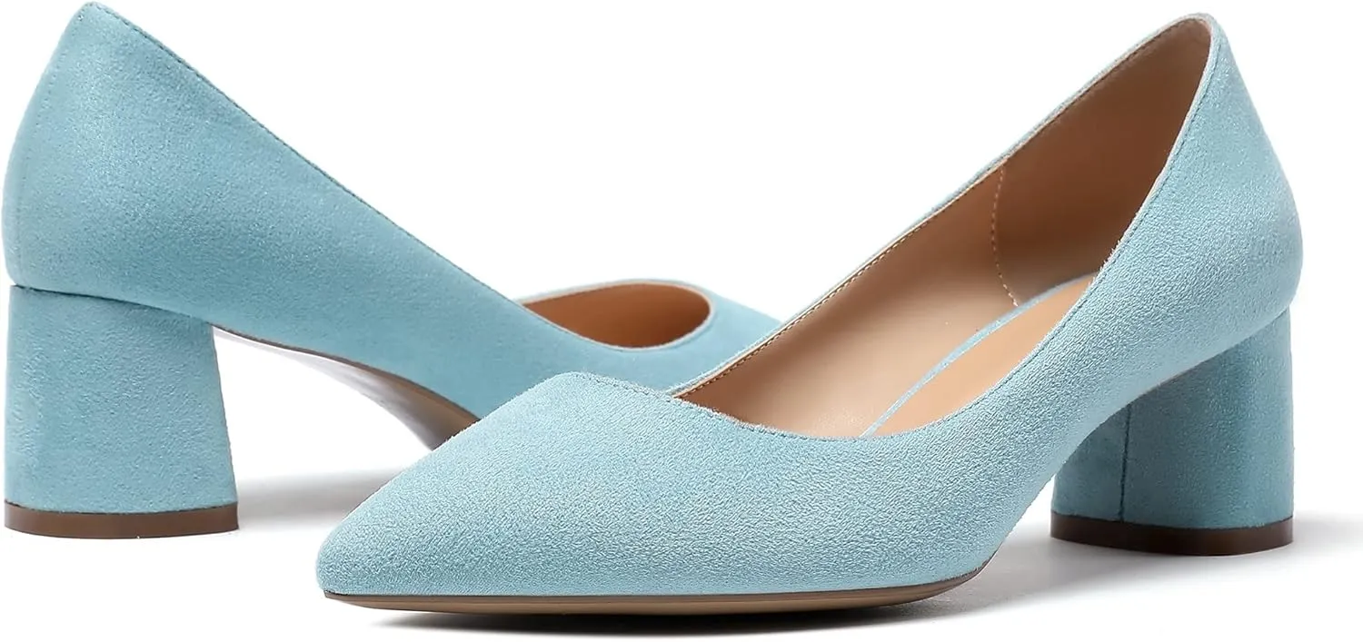 SAMMITOP Women's Women's Chunky Heels Slip-on Pumps Comfortable Leather Mid Heel Pointed Toe Block Office Classic Shoes 5 cm Heel