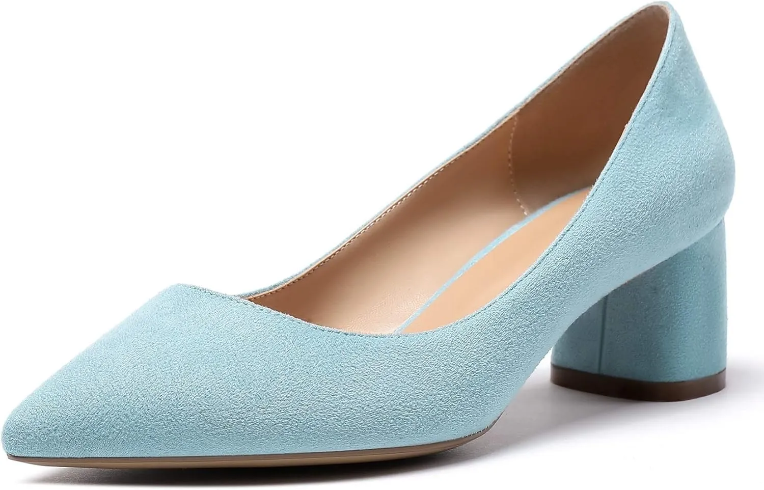 SAMMITOP Women's Women's Chunky Heels Slip-on Pumps Comfortable Leather Mid Heel Pointed Toe Block Office Classic Shoes 5 cm Heel