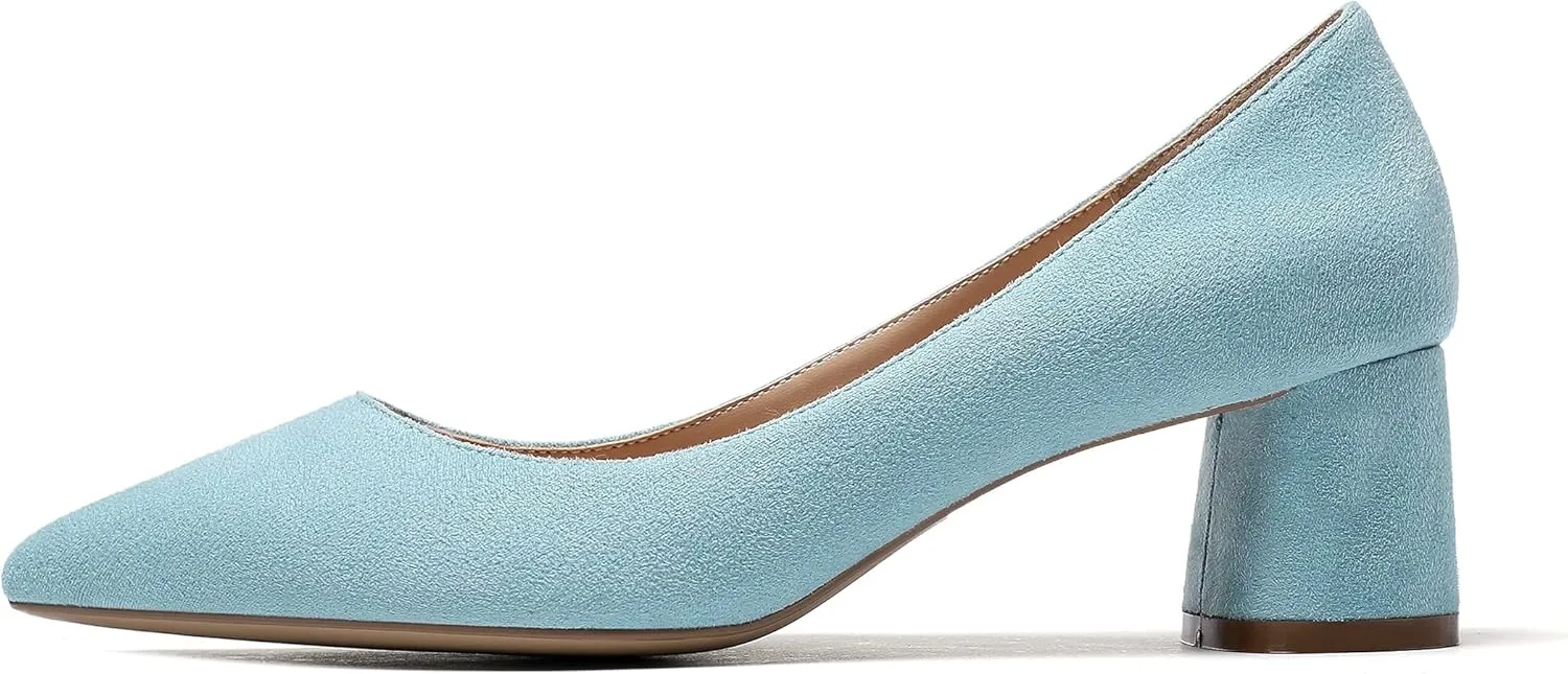SAMMITOP Women's Women's Chunky Heels Slip-on Pumps Comfortable Leather Mid Heel Pointed Toe Block Office Classic Shoes 5 cm Heel