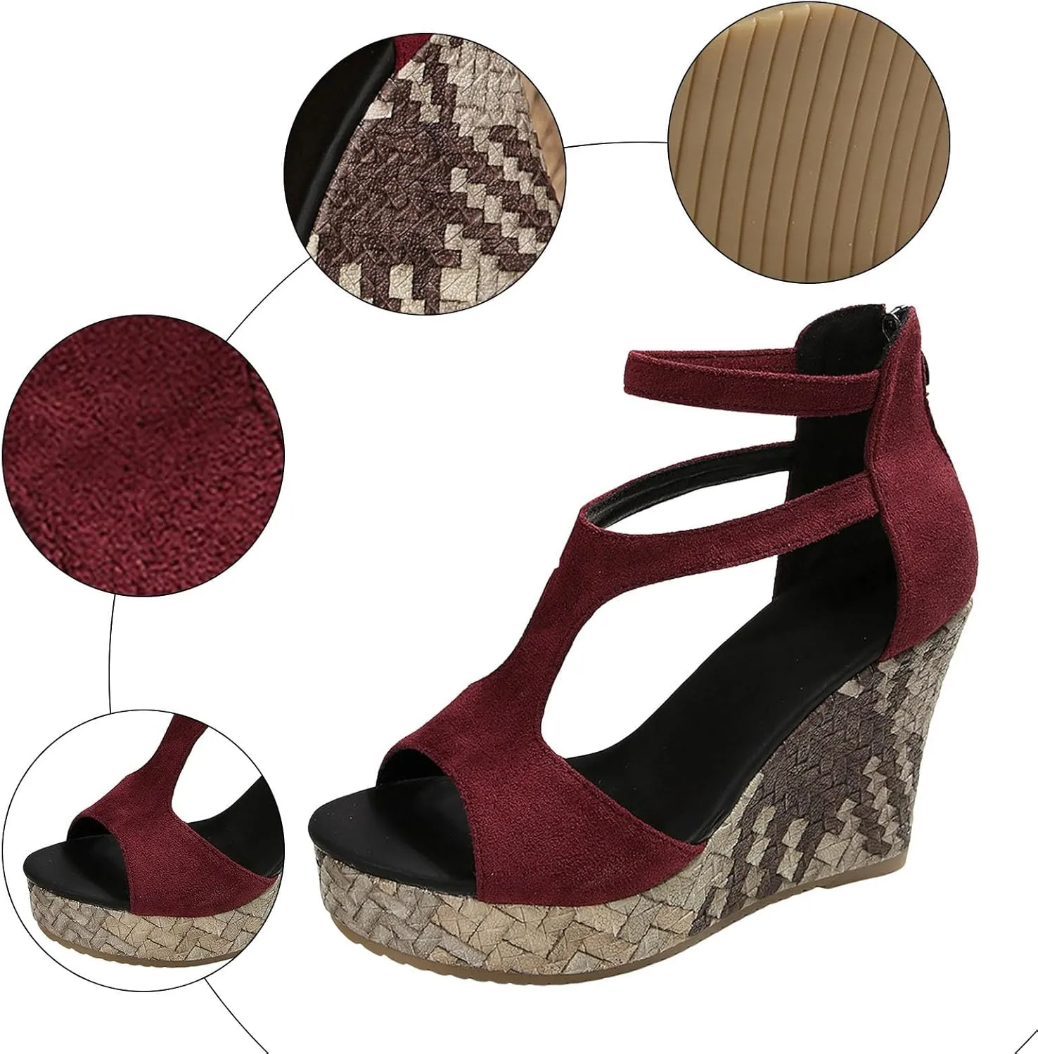 Sandals for Women 2025 Dressy Suede Wedge Sandal Women's Zipper Back High Heeled Dress Platform Wedges Heels Pumps