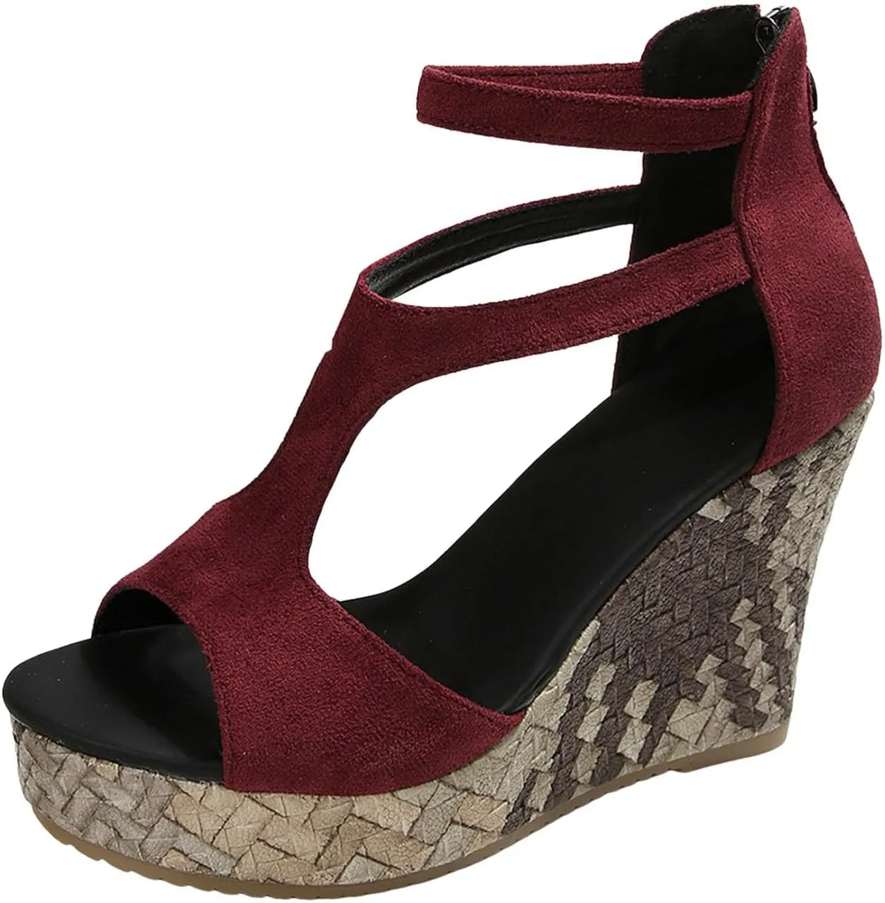 Sandals for Women 2025 Dressy Suede Wedge Sandal Women's Zipper Back High Heeled Dress Platform Wedges Heels Pumps