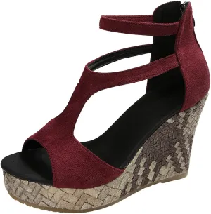Sandals for Women 2025 Dressy Suede Wedge Sandal Women's Zipper Back High Heeled Dress Platform Wedges Heels Pumps