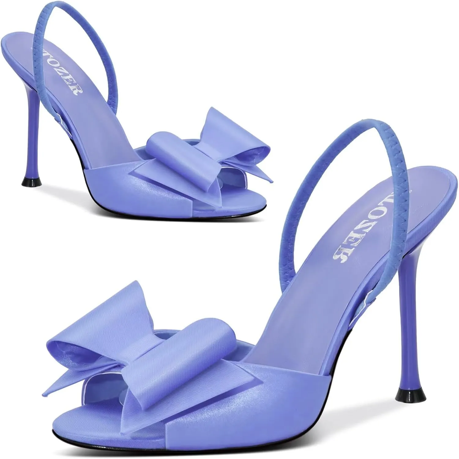 Satin High Heels Slingback Open Toe Mules Sandals Bow Stiletto Sexy Heels Comfortable Wedding Party Shoes