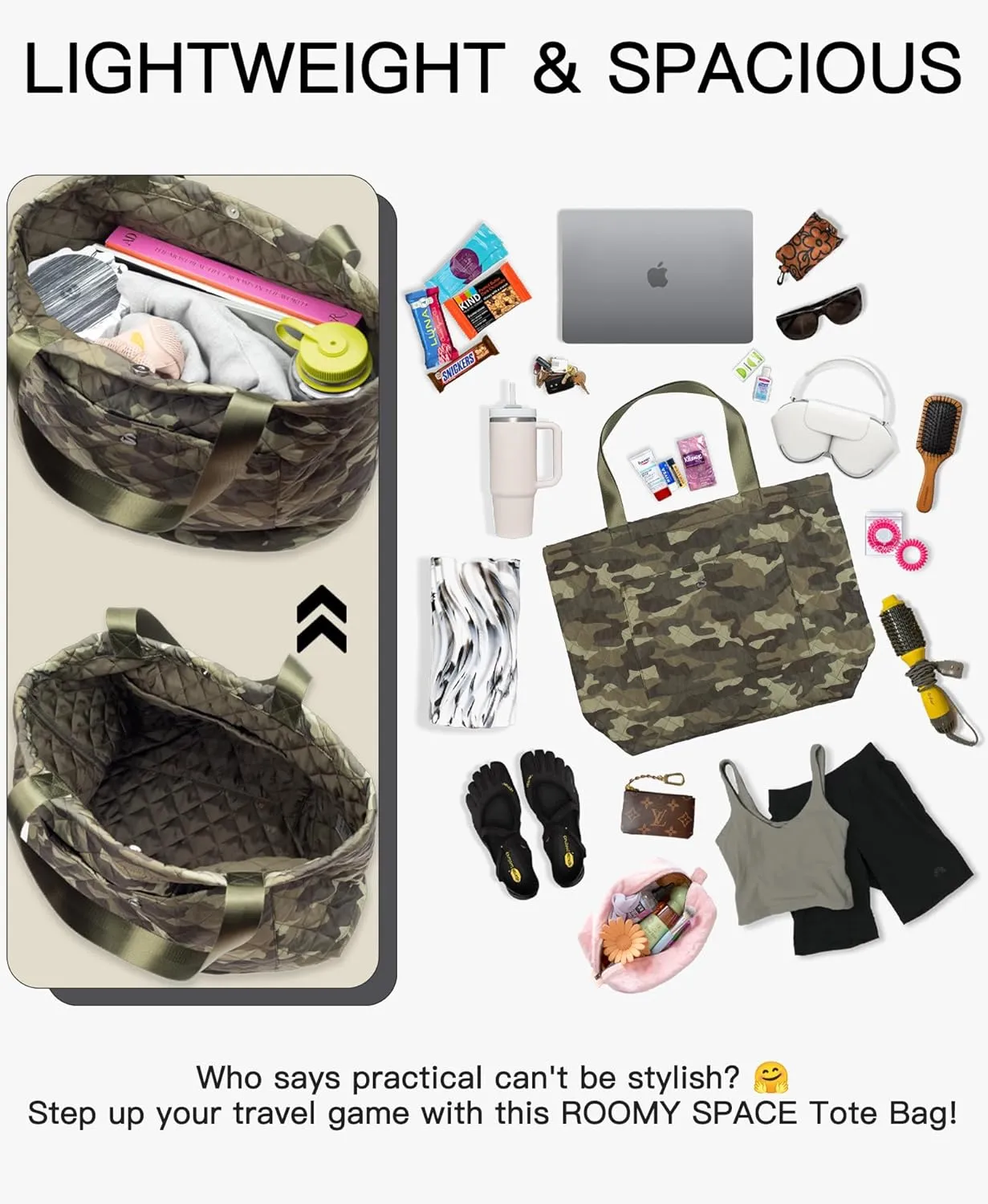 SATINSAINT Large Tote Travel Bag for Women, Lightweight Quilted Carry-All Shoppers Tote for Travel, Work, Gym and Casual Use