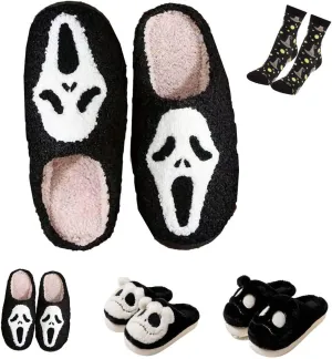 Scream Ghostface Slippers, Halloween Pumpkins Slippers Soft Plush Spooky Slides For Women Men