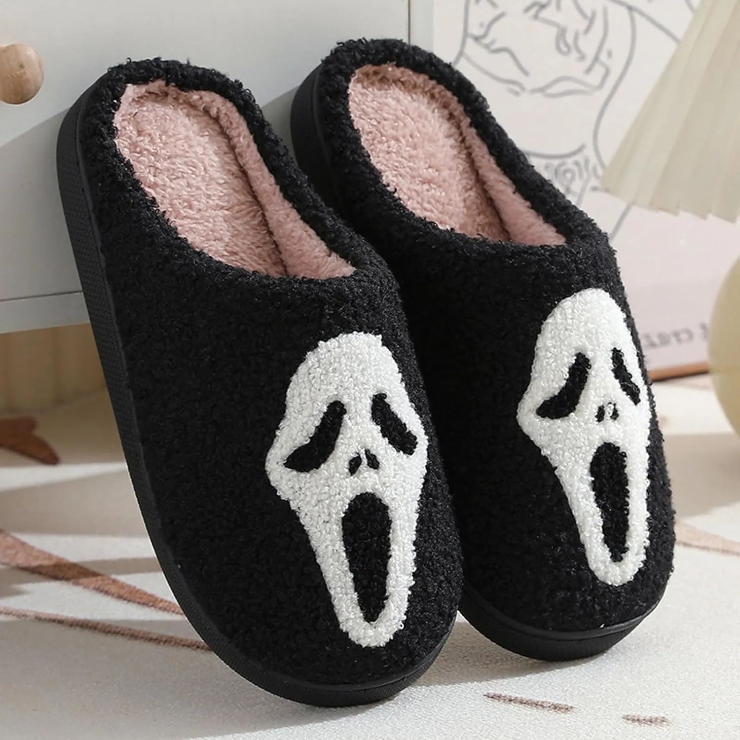 Scream Ghostface Slippers, Halloween Pumpkins Slippers Soft Plush Spooky Slides For Women Men