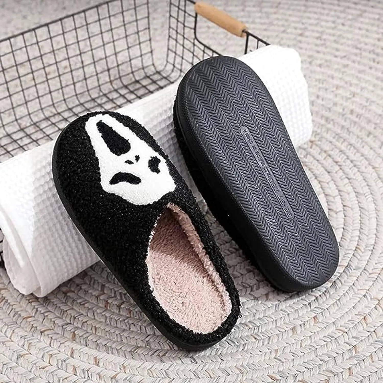 Scream Ghostface Slippers, Halloween Pumpkins Slippers Soft Plush Spooky Slides For Women Men