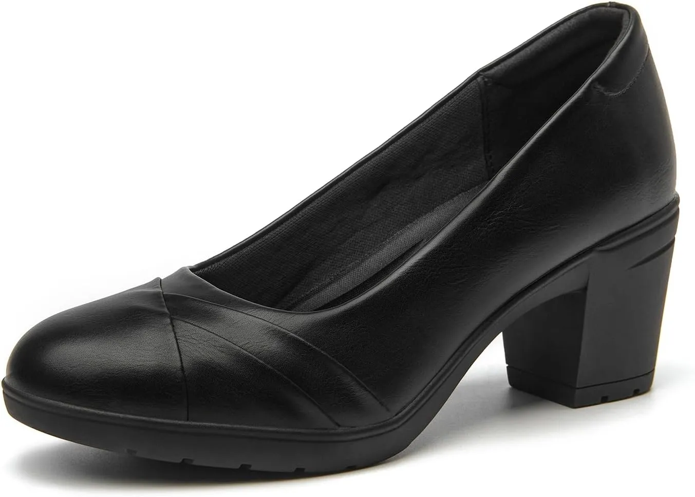 SelenePair Women's Chunky Low Block Heels Work Pumps Ladies Closed Round Toe Slip On Dress Wedding Shoe