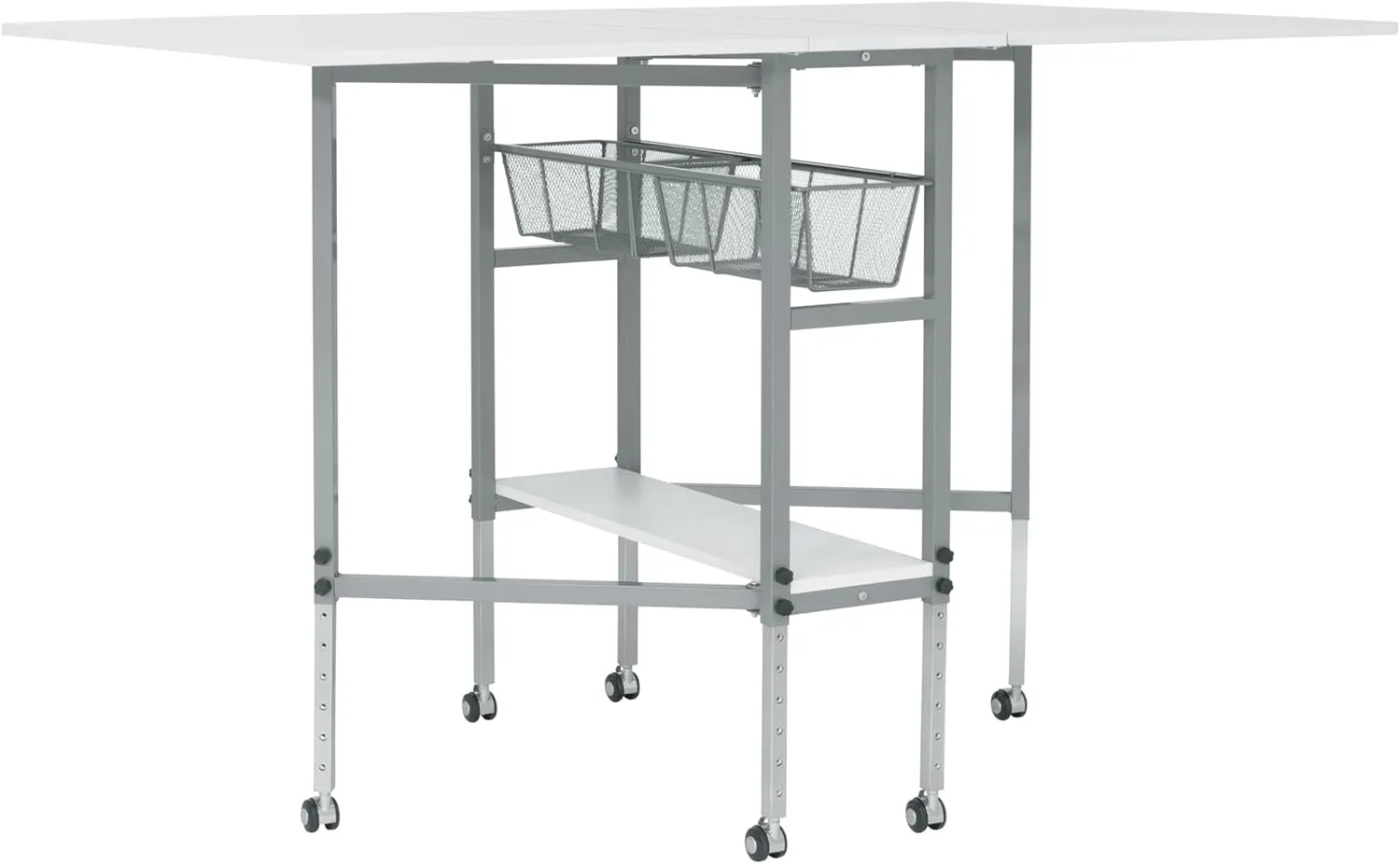 Sew Ready Hobby and Cutting Table - 58.75" W x 36.5" D White Arts and Crafts Table with 2 Mesh Storage Drawers, Silver/White