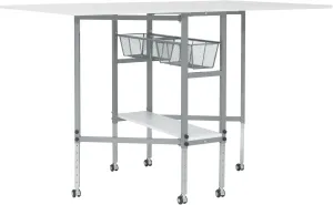 Sew Ready Hobby and Cutting Table - 58.75" W x 36.5" D White Arts and Crafts Table with 2 Mesh Storage Drawers, Silver/White
