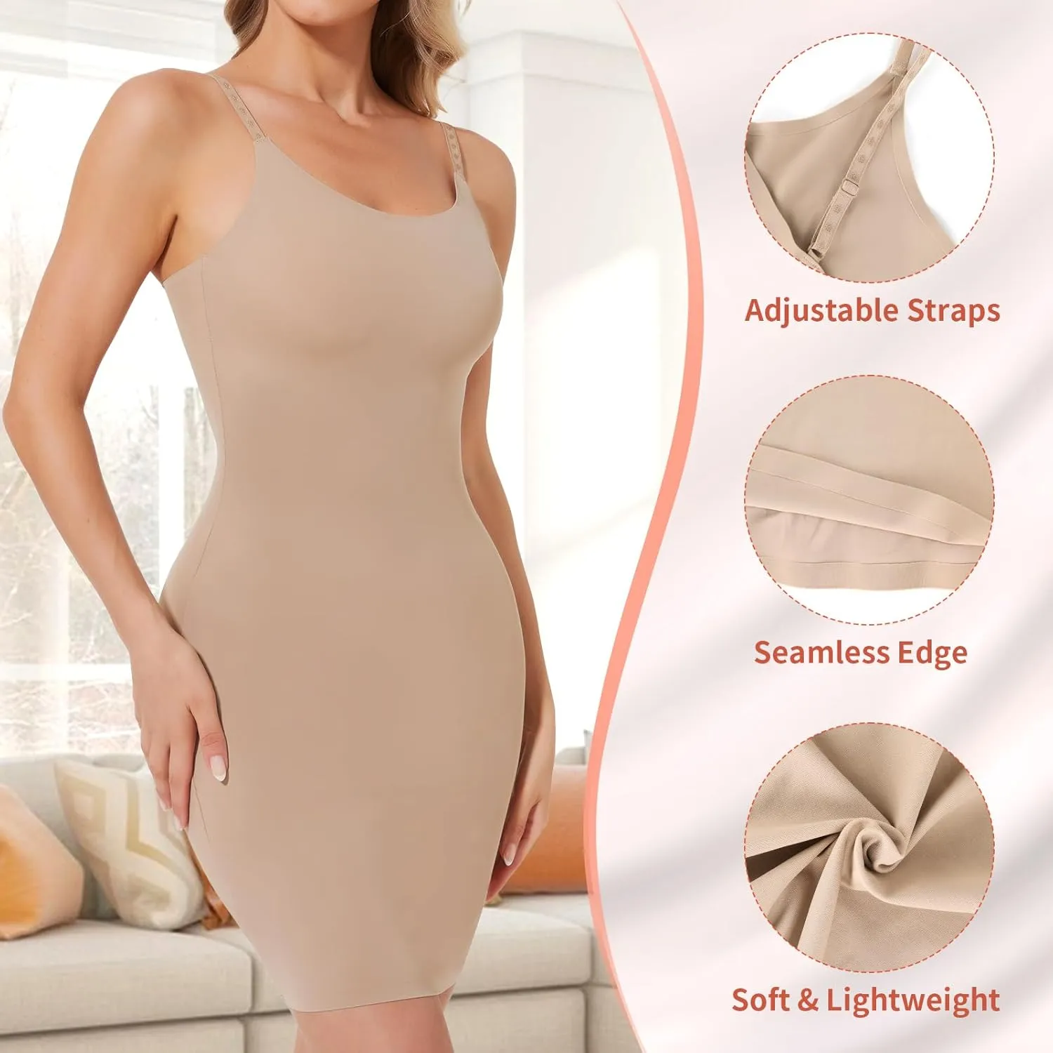 Shapewear Slips for Under Dresses, Full Slip Dress for Women Tummy Control Body Shaper Seamless Shaping Dress
