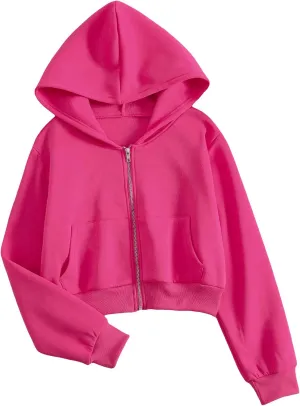 SHENHE Women's Casual Long Sleeve Zip Up Hoodie Jacket Drop Shoulder Crop Tops