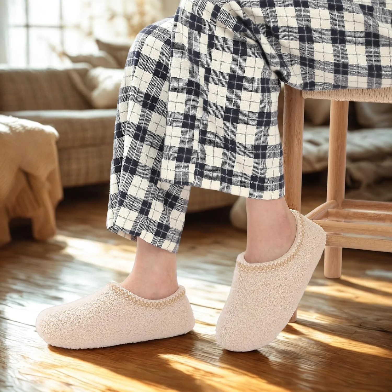 shevalues Women House Memory Foam Slippers Teddy Fleece Bedroom Sock Shoes with Soft Rubber Sole
