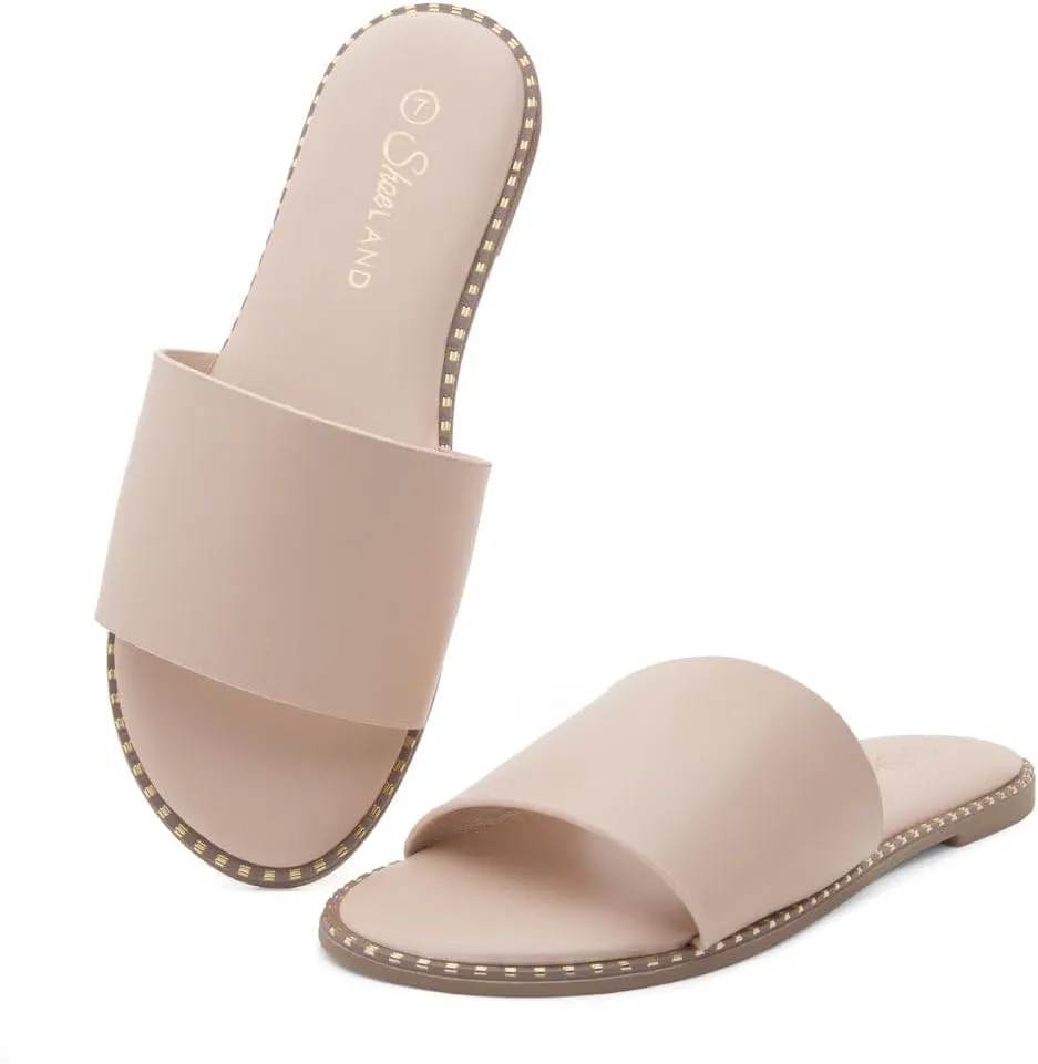 Shoe Land Women’s Flat Sandals 2025 – Comfortable Slide Sandals with Cushioned Footbed | Dressy Open Toe Summer Sandals for Beach, Travel & Everyday