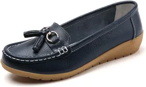 Shoes Loafers for Women Classic Leather Loafers Casual Slip-On Boat Shoes ComfortWalking Moccasins Soft Sole Shoes