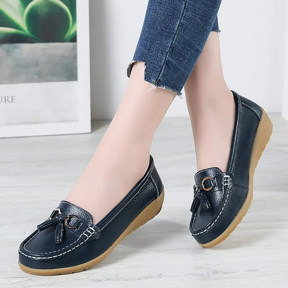 Shoes Loafers for Women Classic Leather Loafers Casual Slip-On Boat Shoes ComfortWalking Moccasins Soft Sole Shoes
