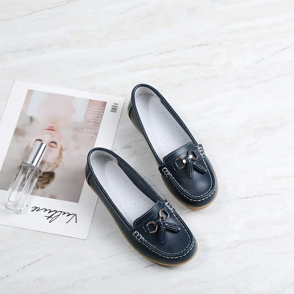 Shoes Loafers for Women Classic Leather Loafers Casual Slip-On Boat Shoes ComfortWalking Moccasins Soft Sole Shoes