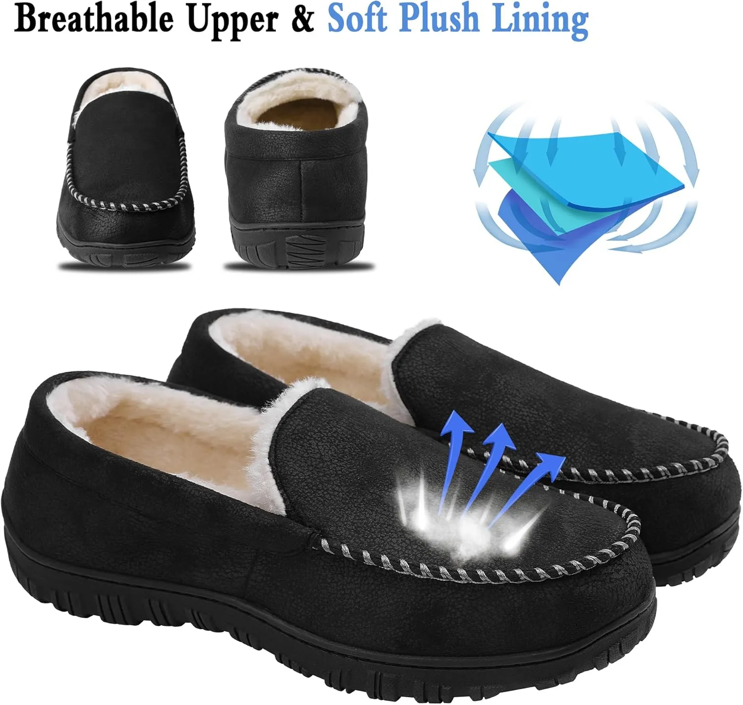shoeslocker Slippers for Men Soft Plush Memory Foam House Shoes Bedroom Moccasin Slippers Indoor Outdoor
