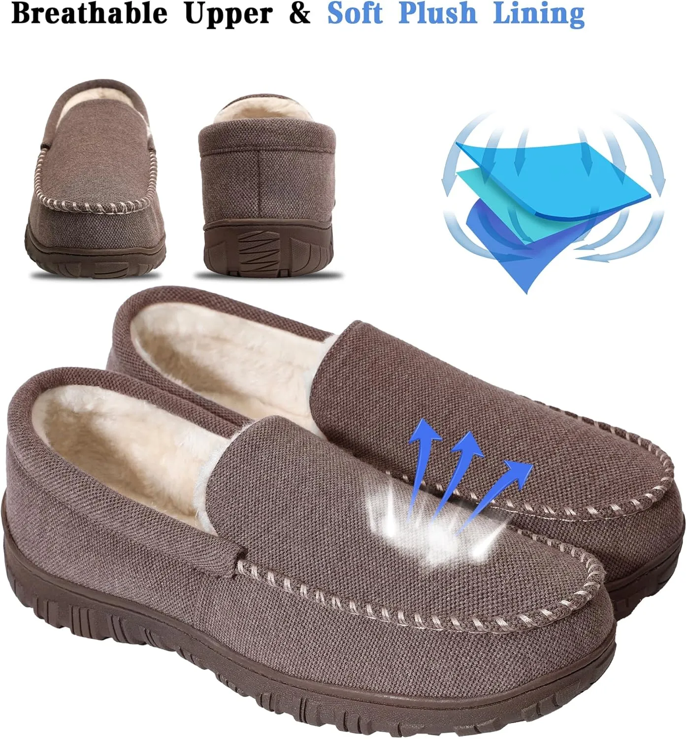 shoeslocker Slippers for Men Soft Plush Memory Foam House Shoes Bedroom Moccasin Slippers Indoor Outdoor