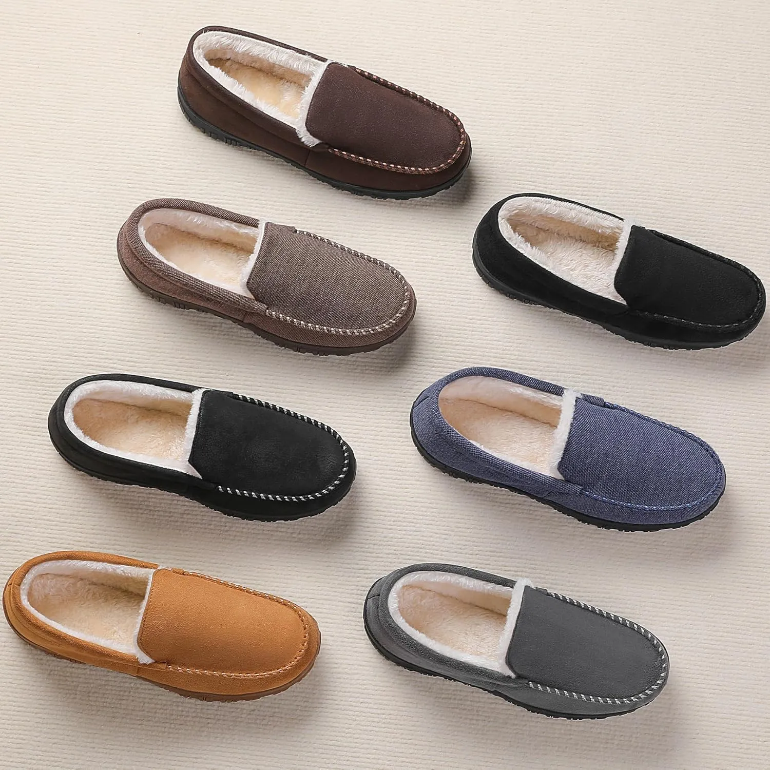 shoeslocker Slippers for Men Soft Plush Memory Foam House Shoes Bedroom Moccasin Slippers Indoor Outdoor