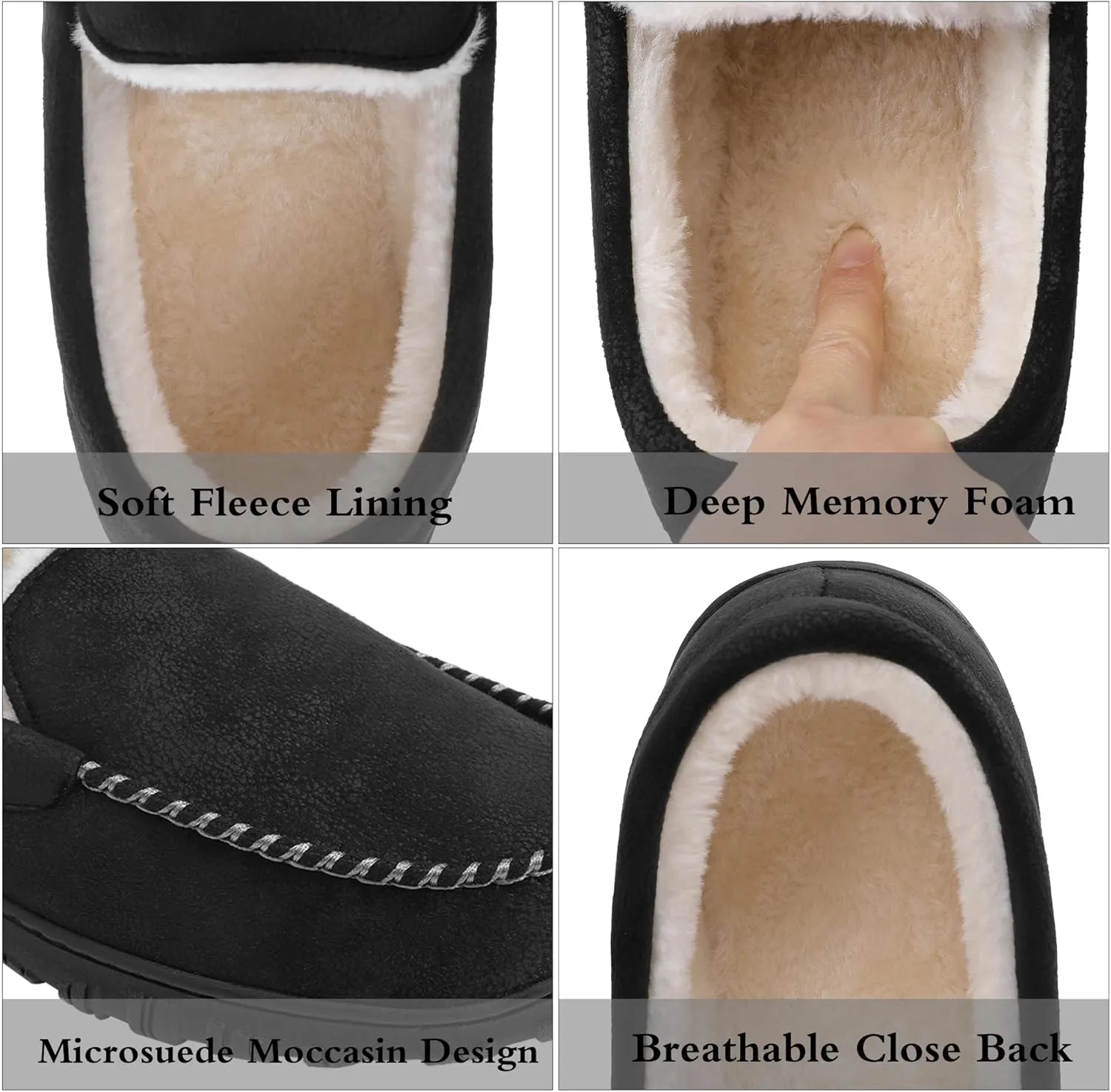 shoeslocker Slippers for Men Soft Plush Memory Foam House Shoes Bedroom Moccasin Slippers Indoor Outdoor