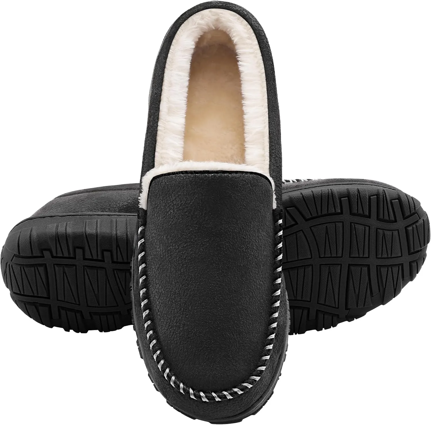 shoeslocker Slippers for Men Soft Plush Memory Foam House Shoes Bedroom Moccasin Slippers Indoor Outdoor
