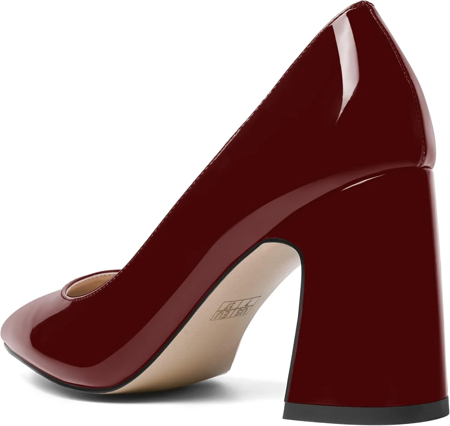 SHOWFOREST Womens Dating Pointed Toe Patent Dress Slip On Chunky High Heel Pumps Shoes 3.3 Inch