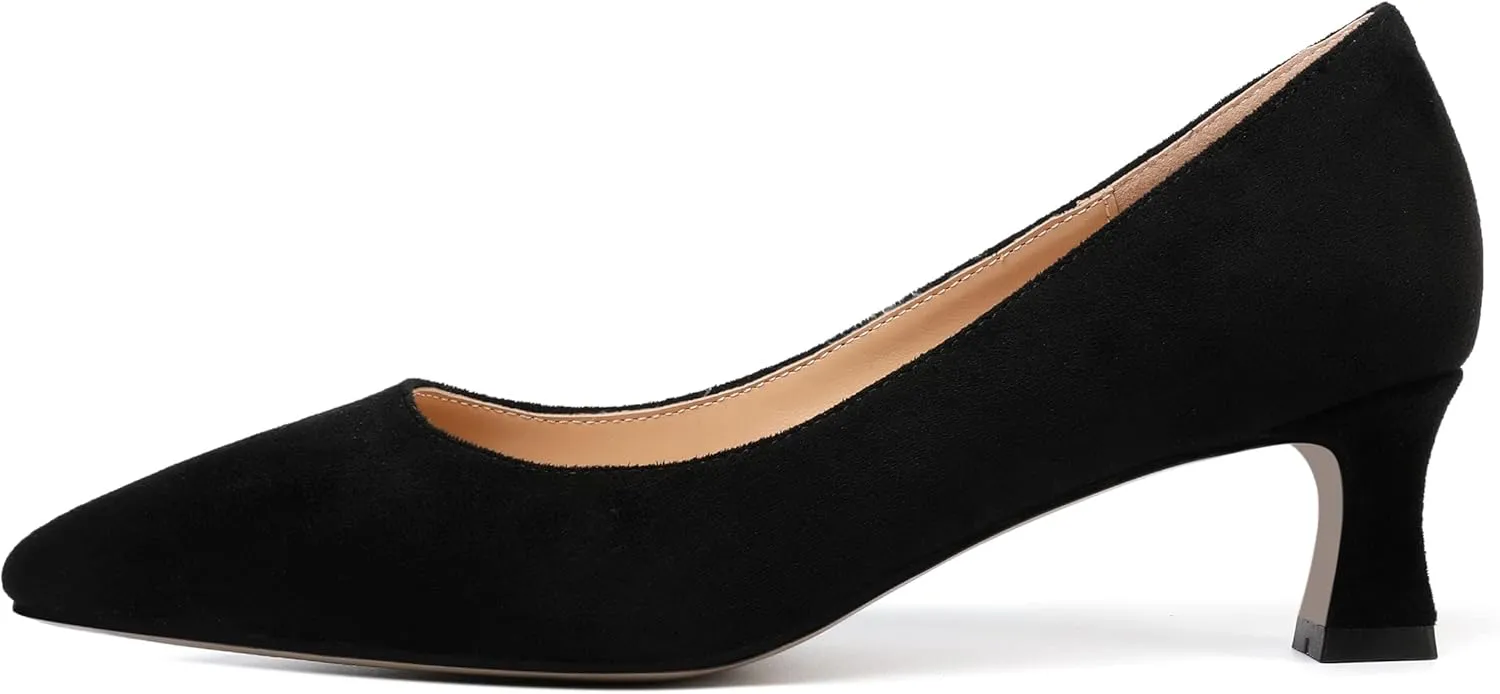 SHOWFOREST Womens Dress Evening Patent Slip On Pointed Toe Kitten Low Heel Pumps Shoes 2 Inch