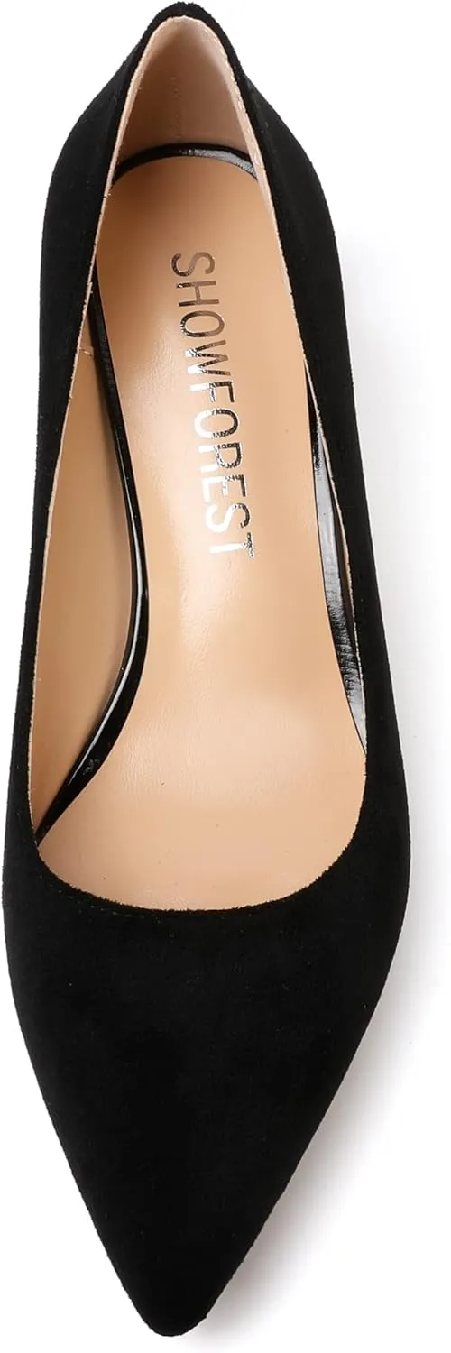 SHOWFOREST Womens Dress Evening Patent Slip On Pointed Toe Kitten Low Heel Pumps Shoes 2 Inch