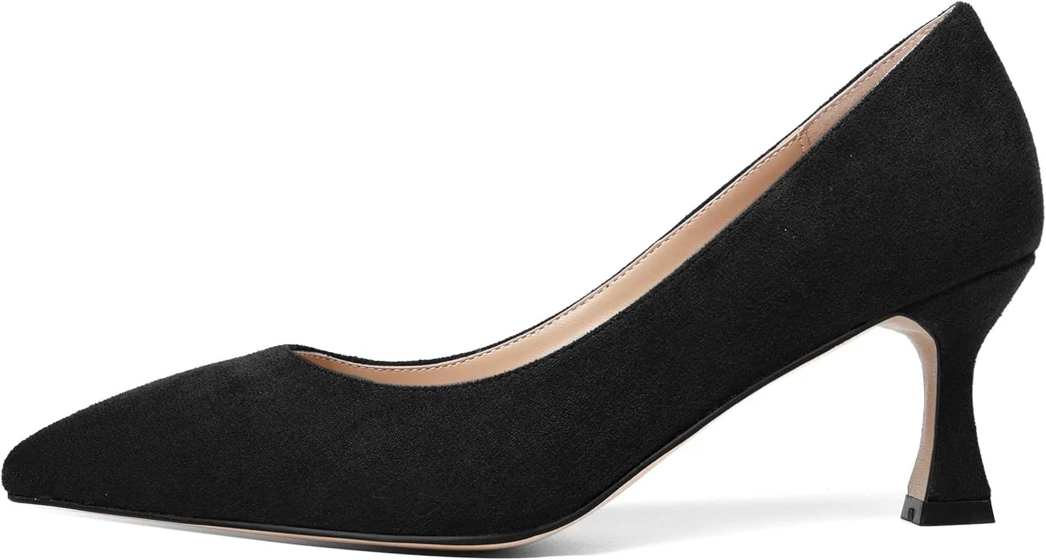 SHOWFOREST Womens Dress Pointed Toe Slip On Suede Wedding Stiletto Mid Heel Pumps Shoes 2.5 Inch