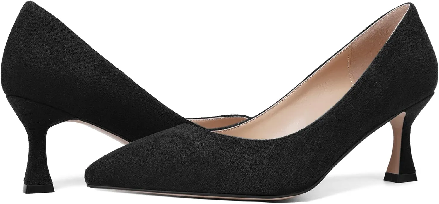 SHOWFOREST Womens Dress Pointed Toe Slip On Suede Wedding Stiletto Mid Heel Pumps Shoes 2.5 Inch