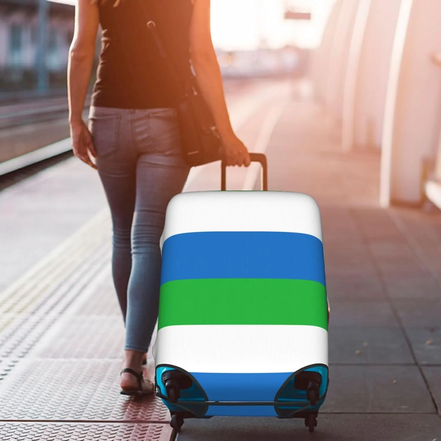 Sierra Leone Flag Print Luggage Cover For Suitcases, Elastic Travel Bag For Luggage, Stylish Design