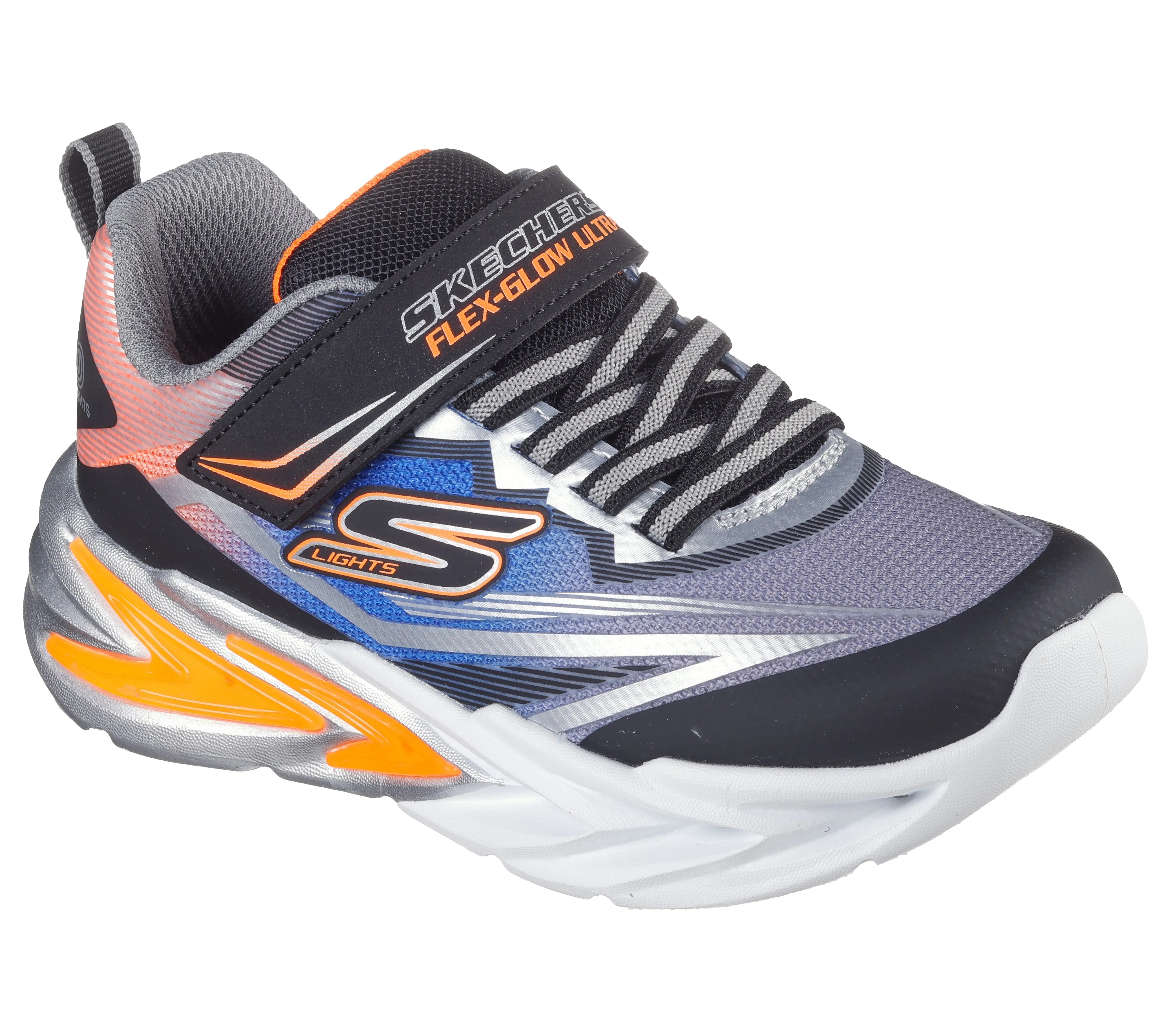 Skechers S Lights Flex Glow Ultra Boys Runner - Black/Silver