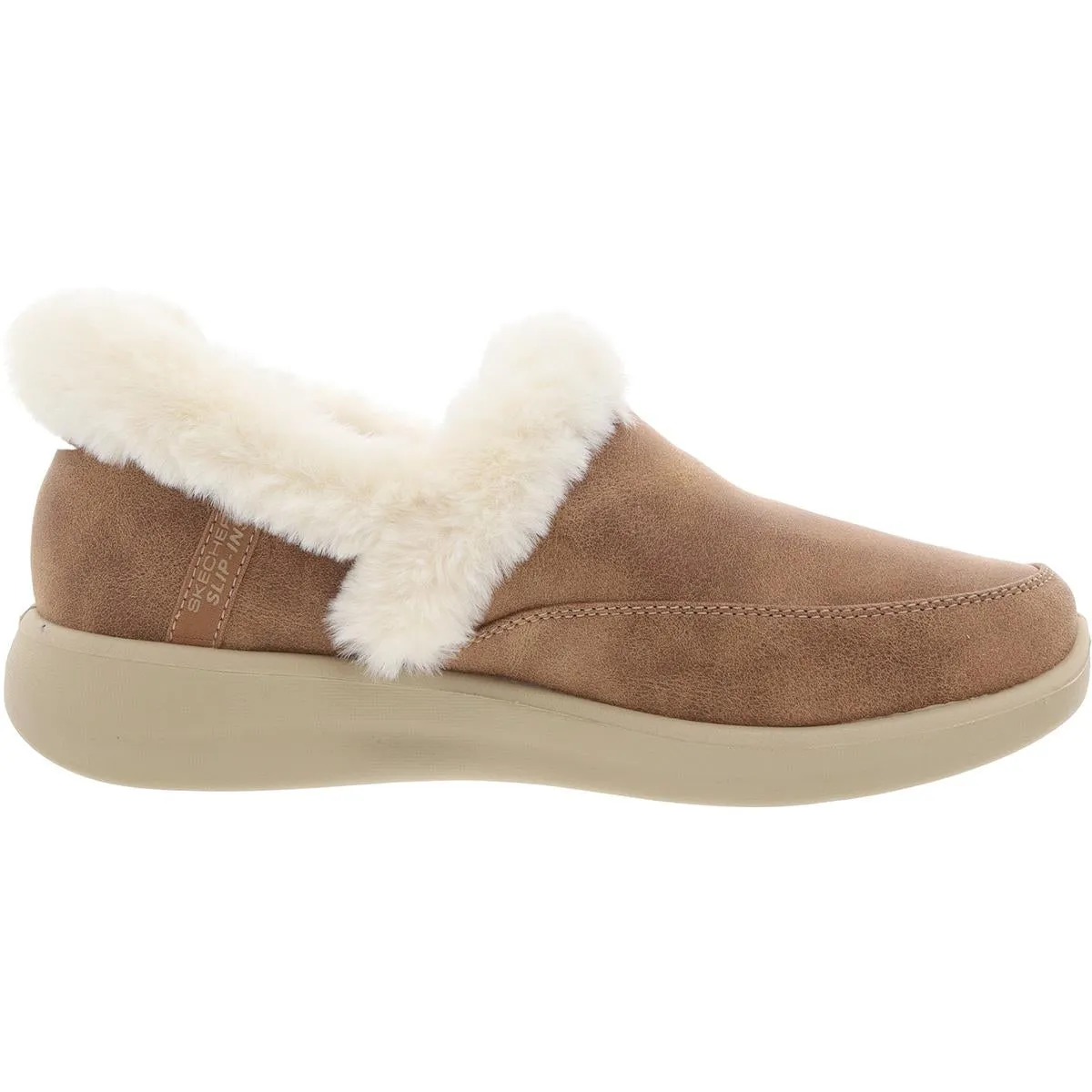 Skechers Womens COZY ESCAPE Faux Fur Lined Faux Leather Loafer Slippers