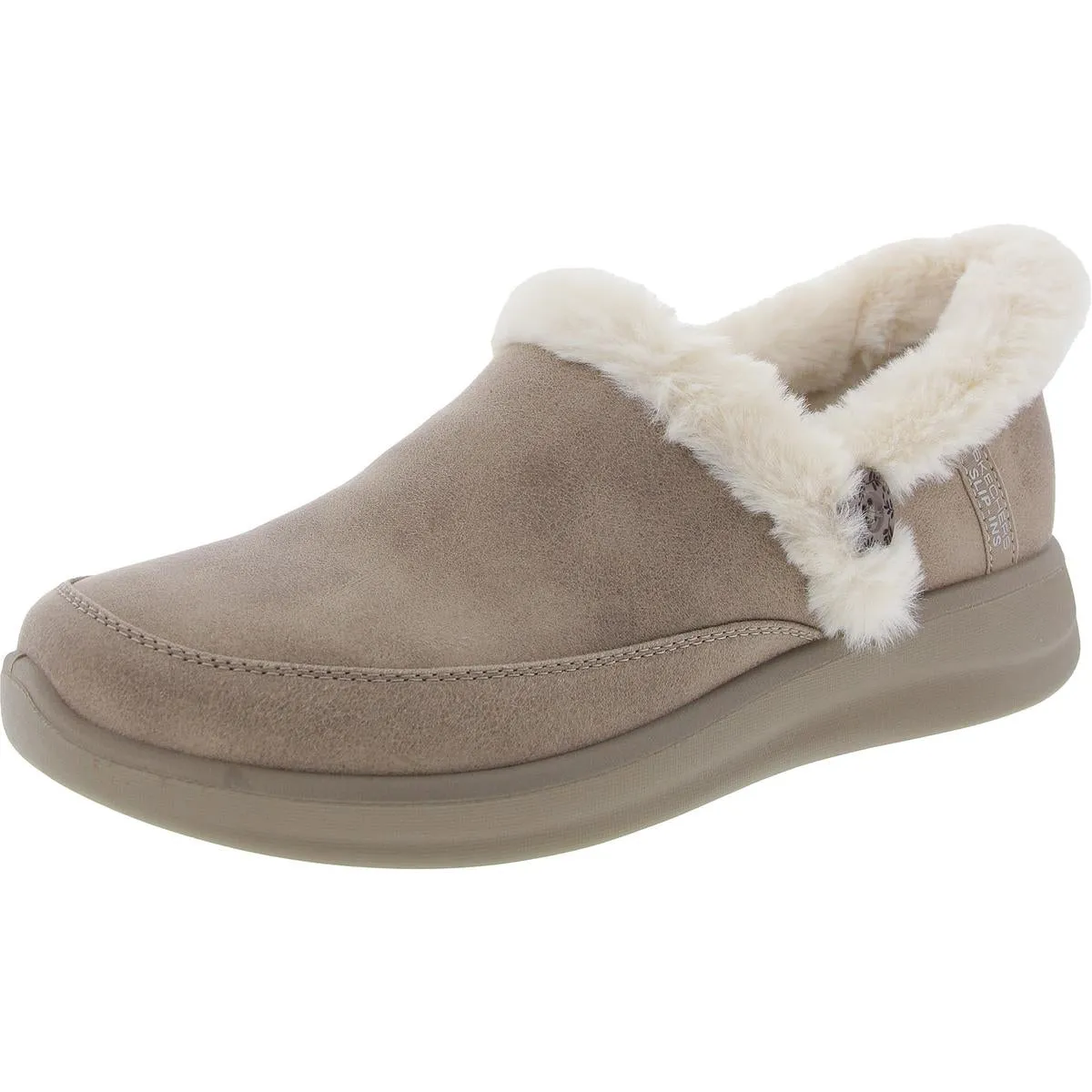 Skechers Womens COZY ESCAPE Faux Fur Lined Faux Leather Loafer Slippers