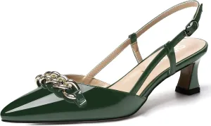 SKYSTERRY Women's Casual Metal Slip On Pointed Toe Patent Slingback Dating Spool Low Heel Pumps Shoes 2 Inch