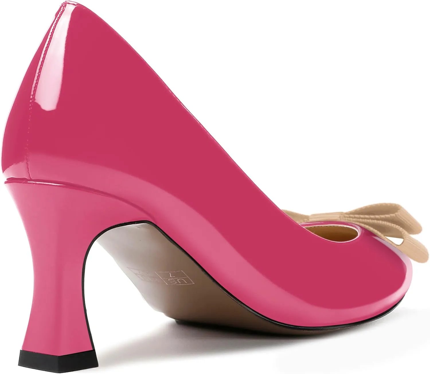 SKYSTERRY Women's Casual Round Toe Patent Bow Slip On Wedding Spool Mid Heel Pumps Shoes 2.5 Inch