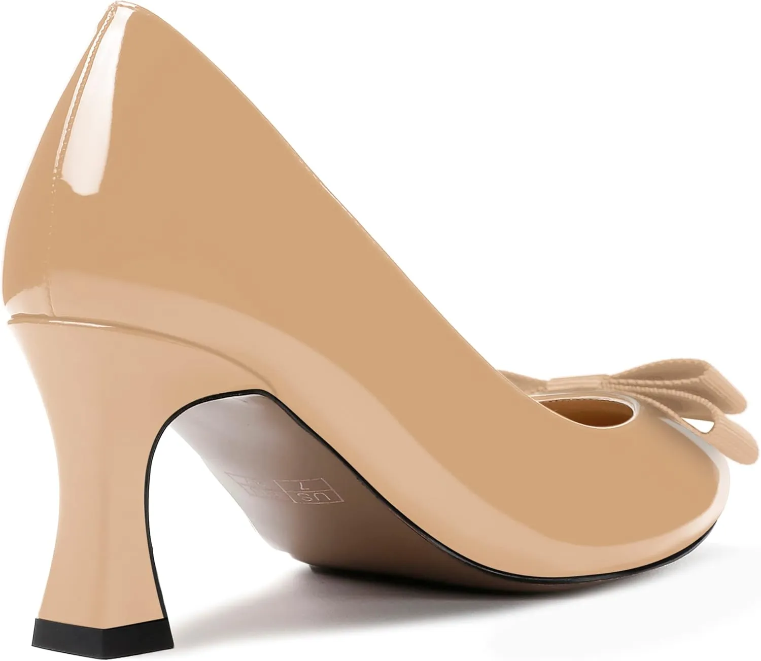SKYSTERRY Women's Casual Round Toe Patent Bow Slip On Wedding Spool Mid Heel Pumps Shoes 2.5 Inch