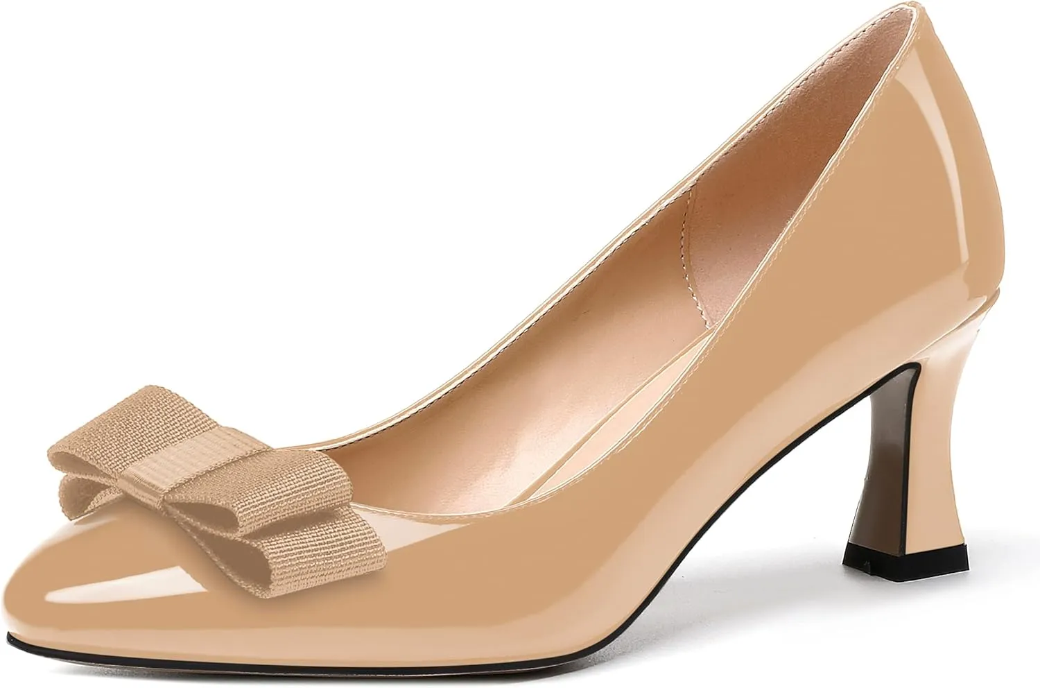 SKYSTERRY Women's Casual Round Toe Patent Bow Slip On Wedding Spool Mid Heel Pumps Shoes 2.5 Inch